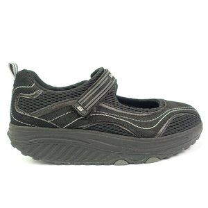 Womens 8 Sketchers Black Mary Jane Shape Up Shoes Leather Fitness Rocker Sole